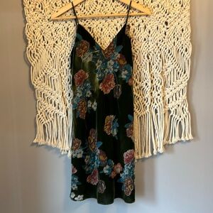 Lavender Brown Green Velvet Floral Spaghetti Strap Low Back Dress